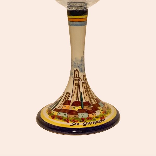 ELEGANT LEAD-FREE  CRYSTAL GLASS WITH CERAMIC STEM:  SKYLINE OF SAN GIMIGNANO cm.23h